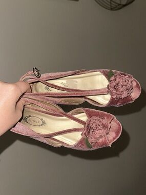 Joyfolie Dusty Rose Velvet Floral Peep-Toe Heels